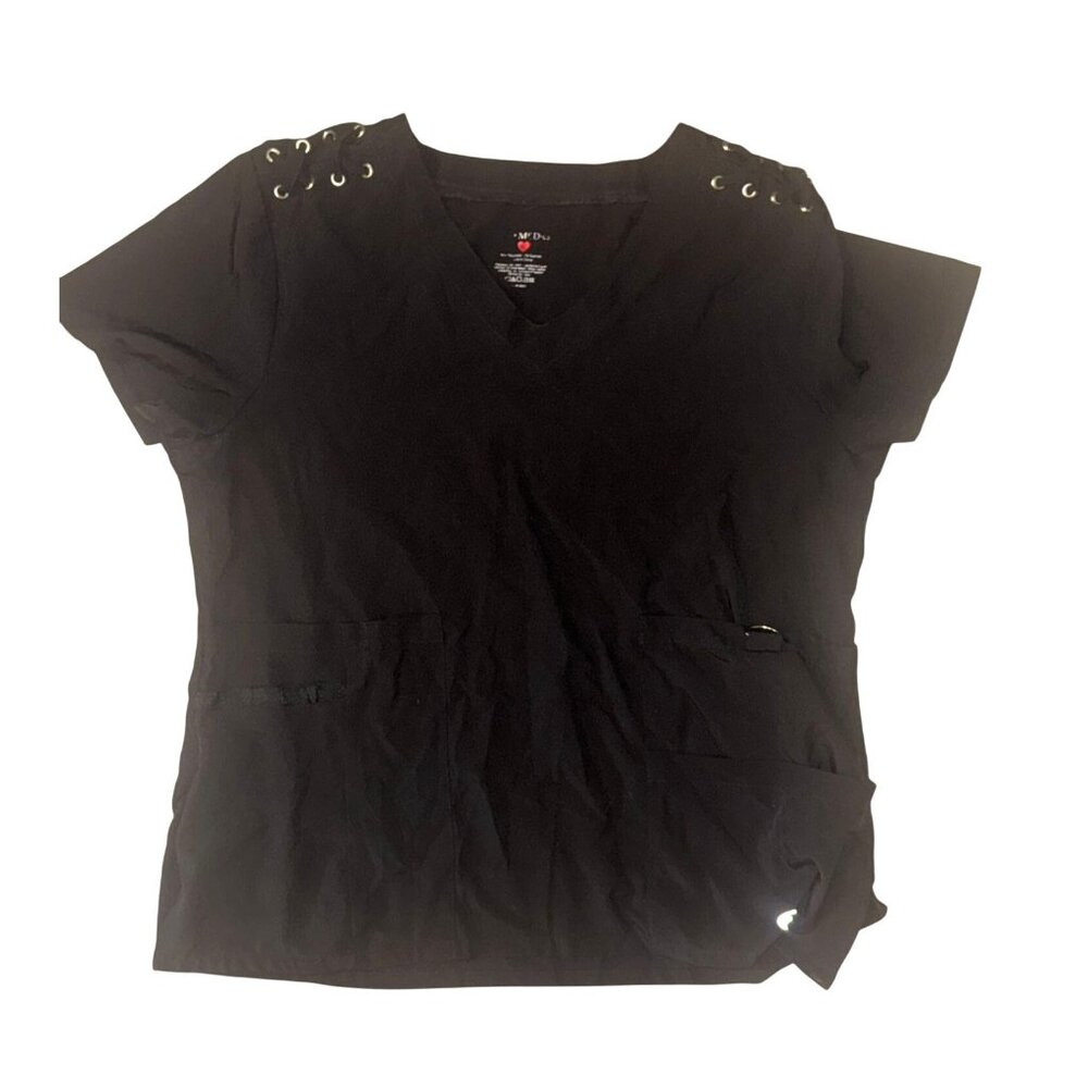 Med Couture V Neck Black Scrub Top Size S